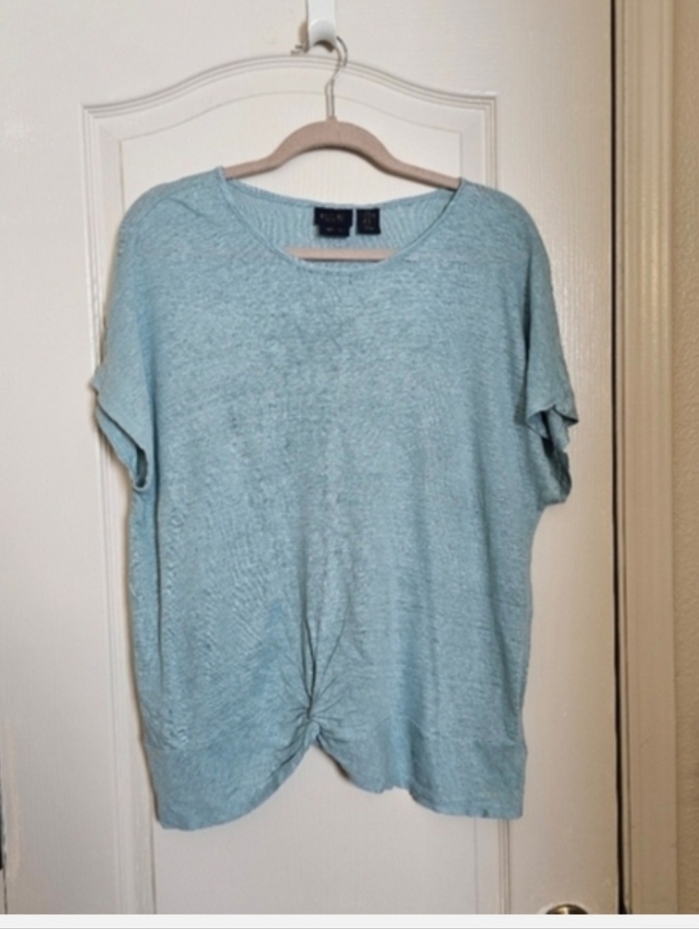 Light Blue Twist-Front Short Sleeve Top Sz XL
